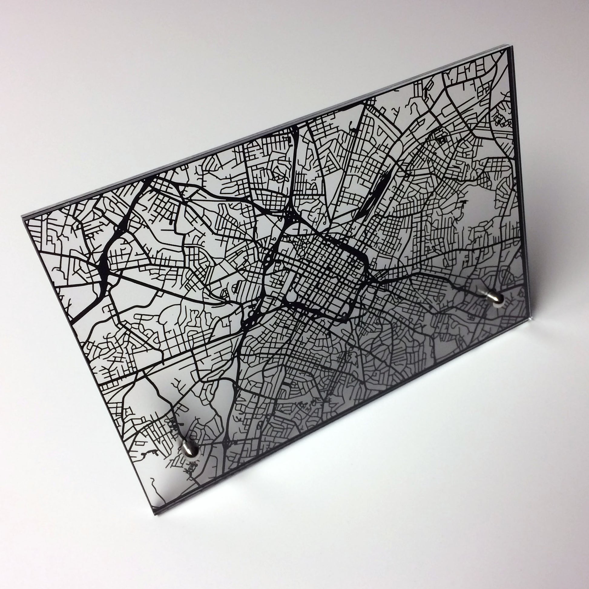 Charlotte NC laser cut desk map - CarbonLight