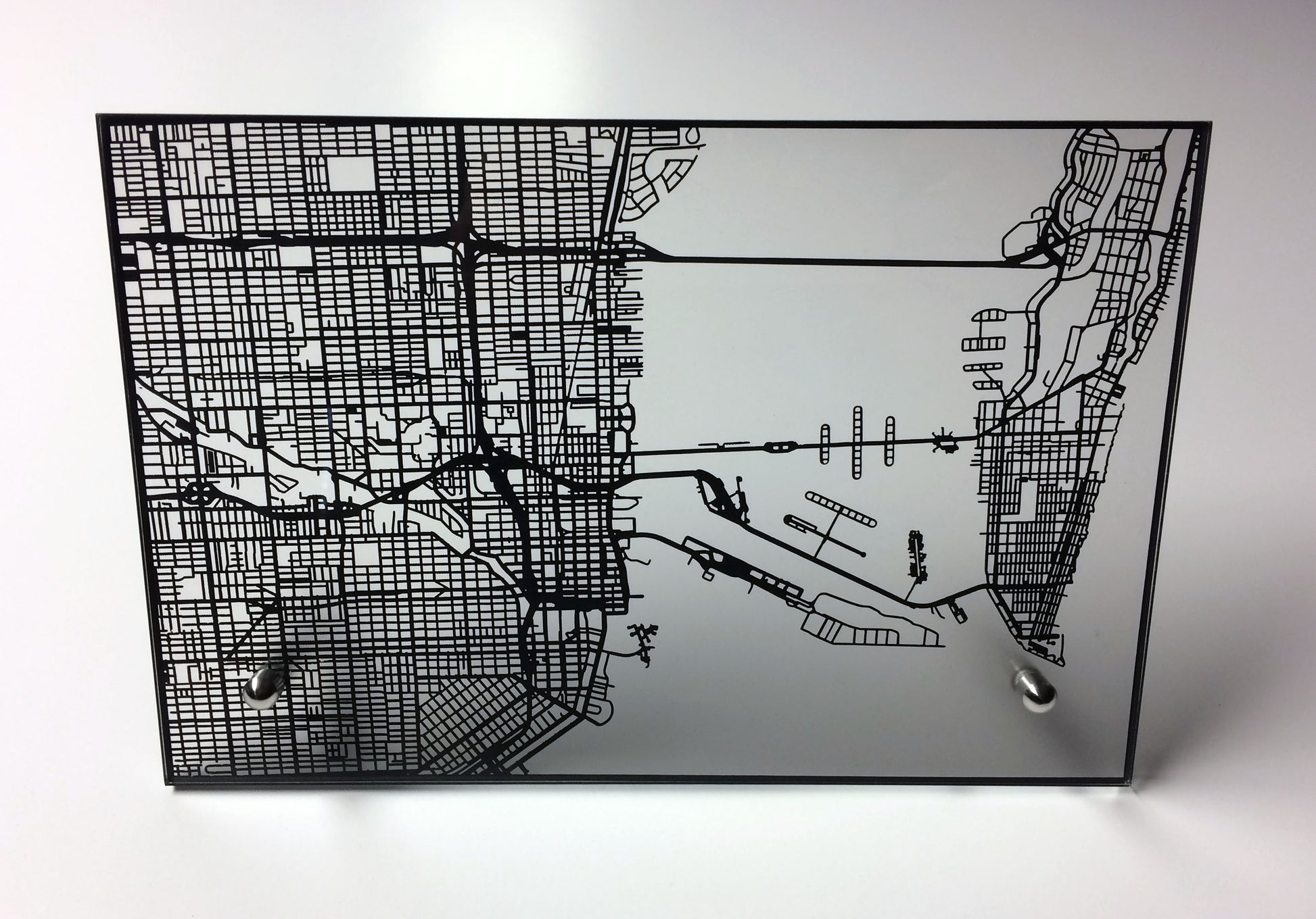 Miami FL laser cut desk map - CarbonLight