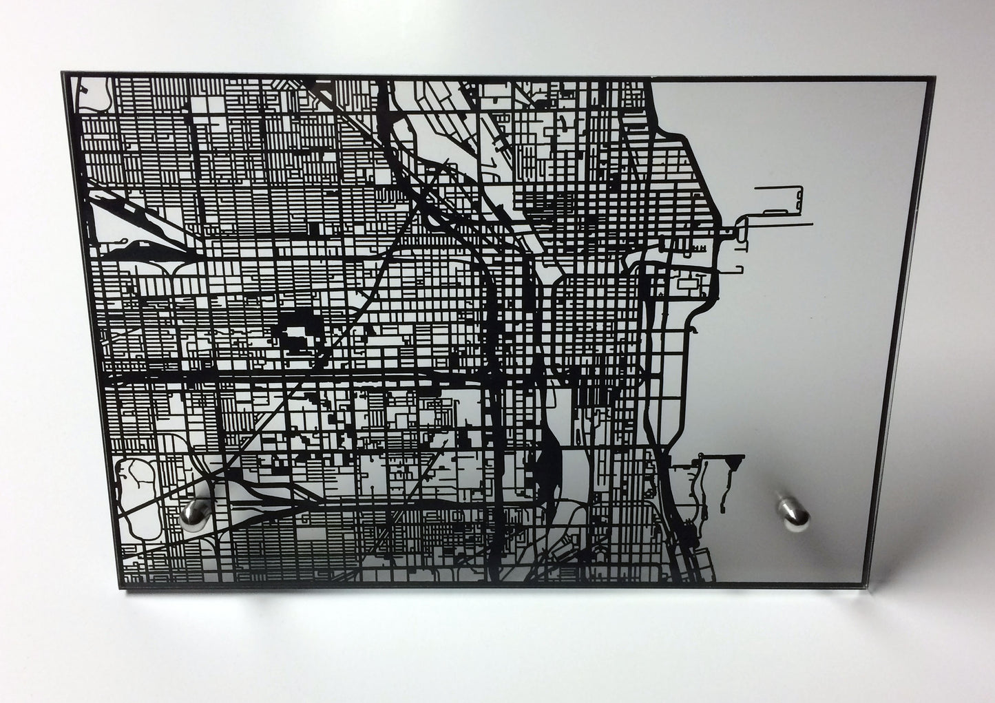 Chicago IL laser cut desk map - CarbonLight