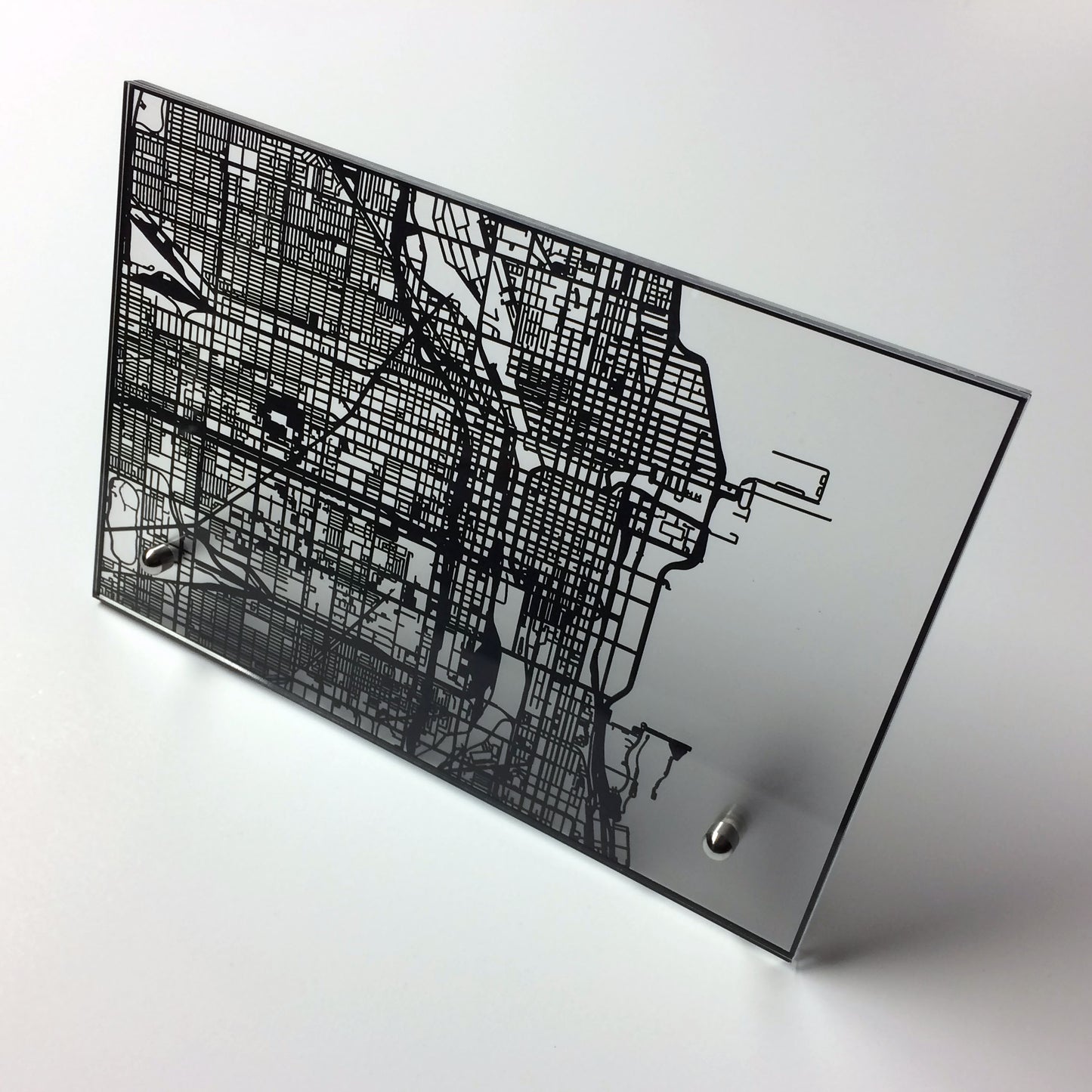 Chicago IL laser cut desk map - CarbonLight