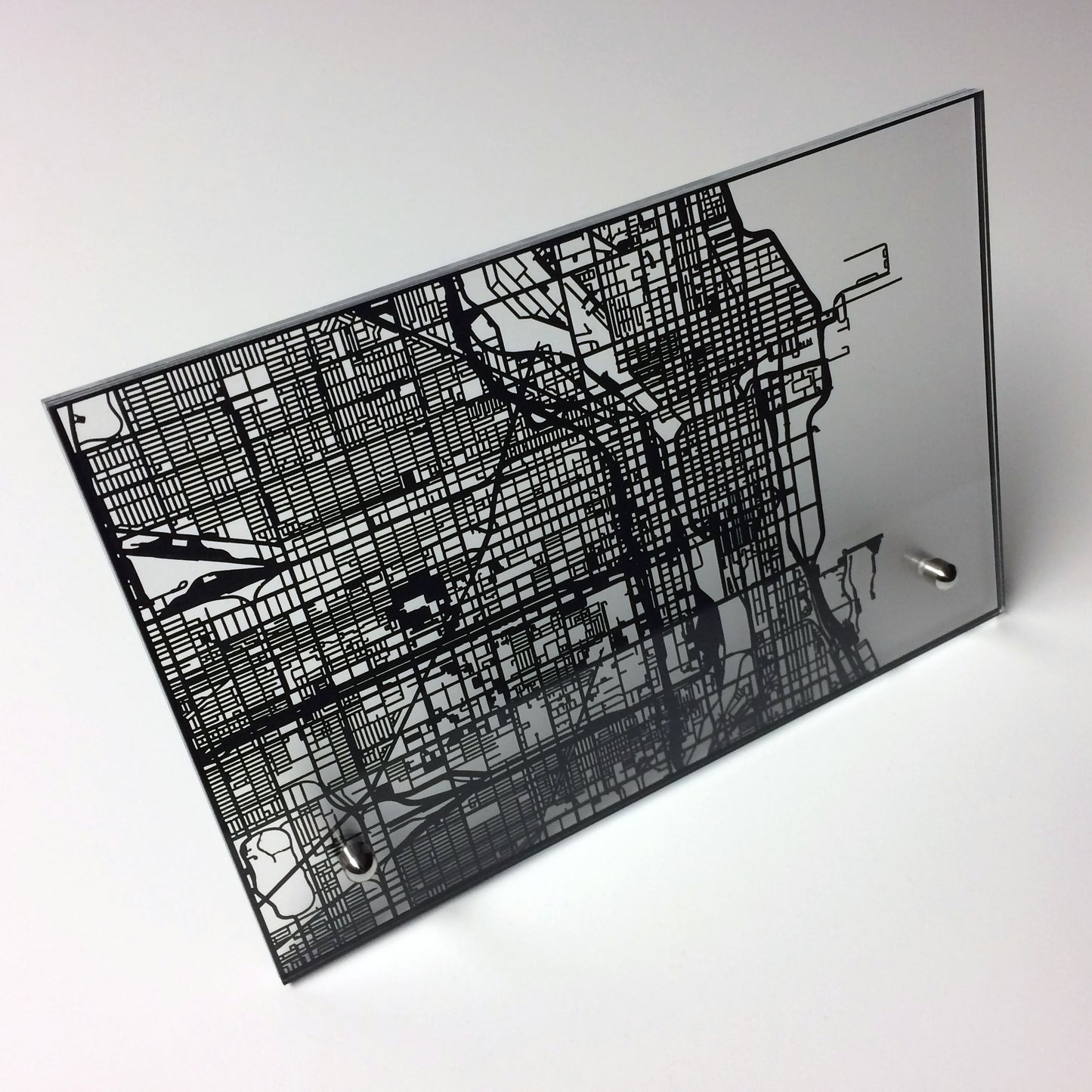 Chicago IL laser cut desk map - CarbonLight