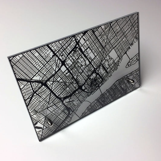 Detroit MI laser cut desk map - CarbonLight