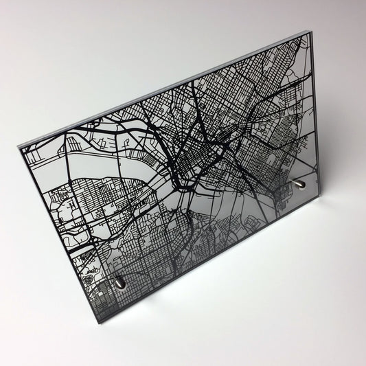 Dallas TX laser cut desk map - CarbonLight