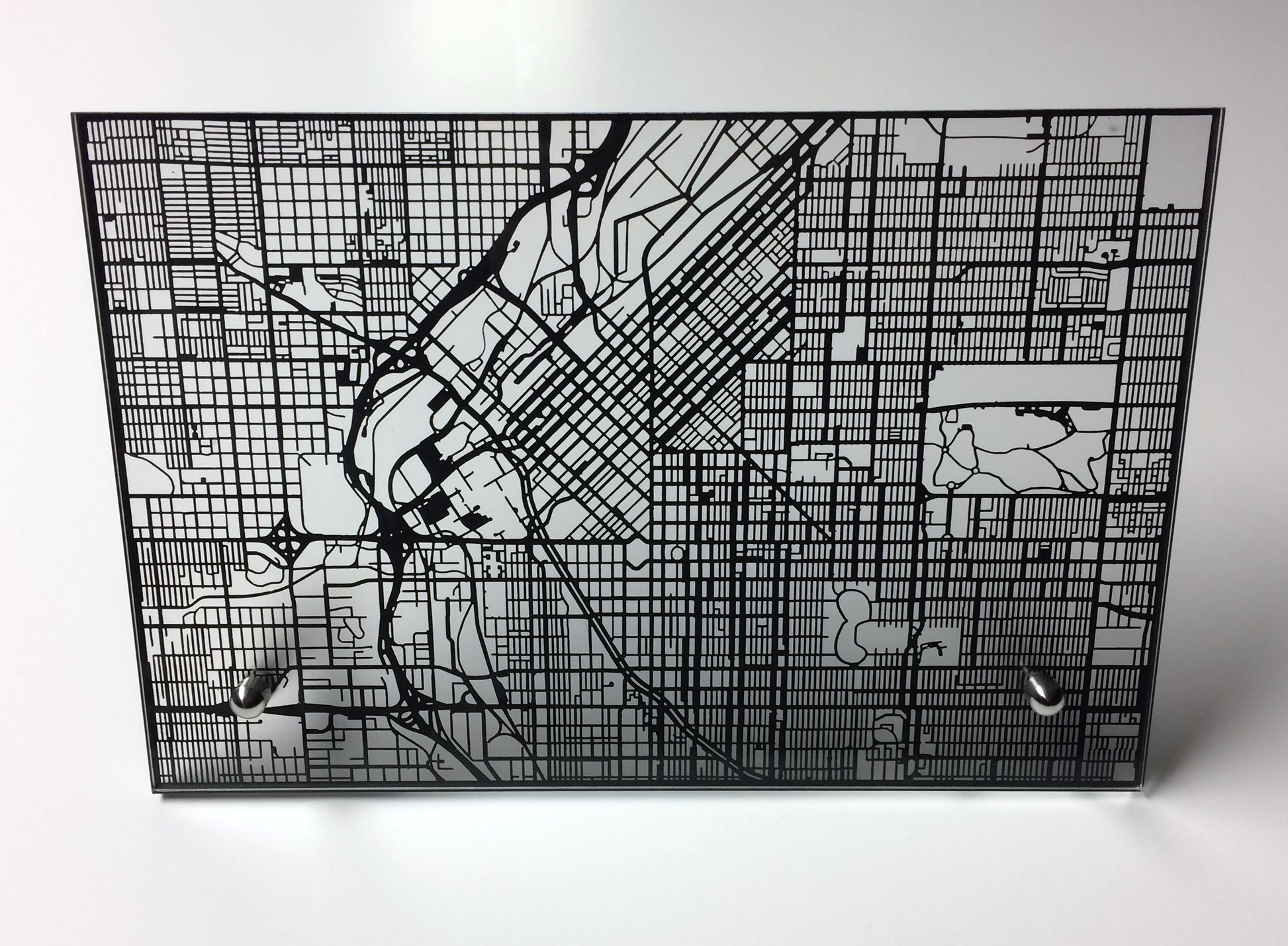 Denver CO laser cut desk map - CarbonLight
