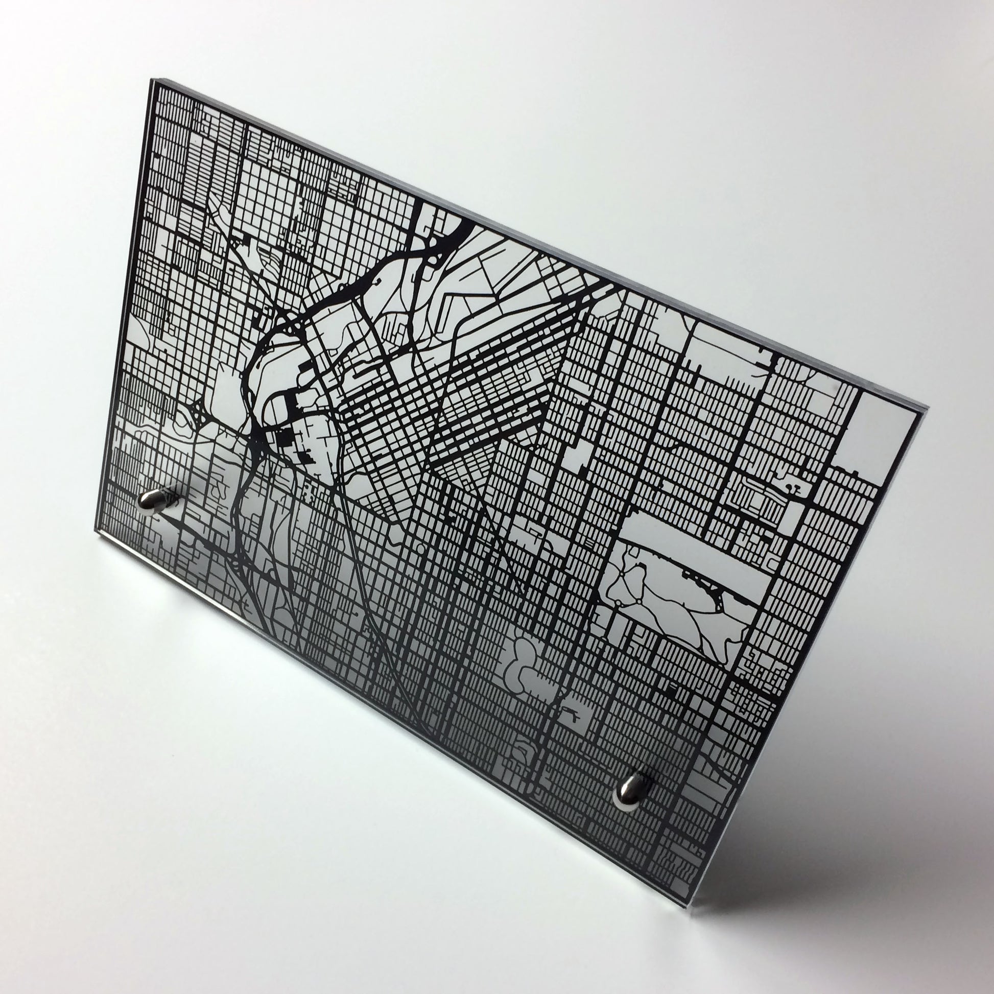Denver CO laser cut desk map - CarbonLight