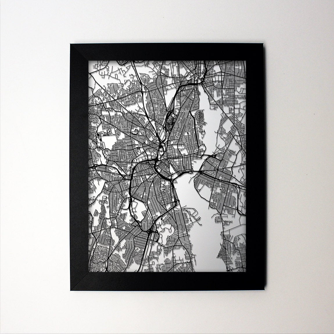 Providence Rhode Island framed laser cut map - CarbonLight