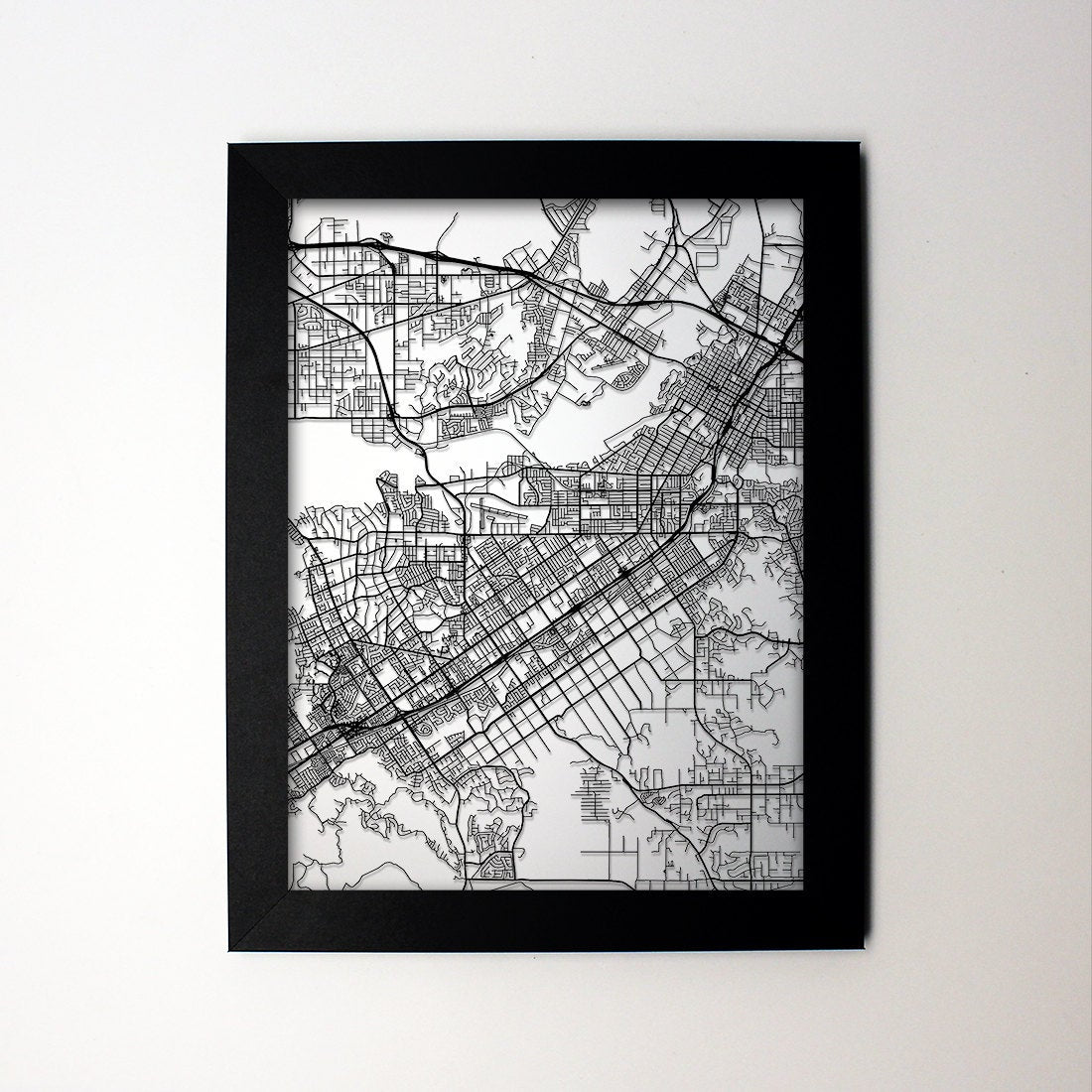 Riverside California framed laser cut map - CarbonLight