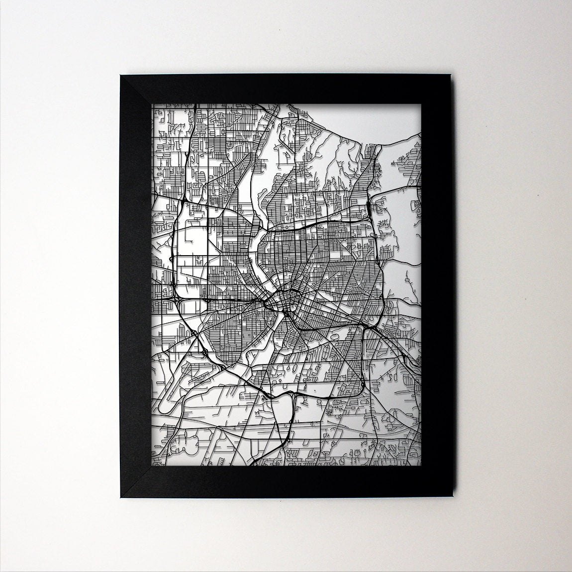 Rochester New York framed laser cut map - CarbonLight