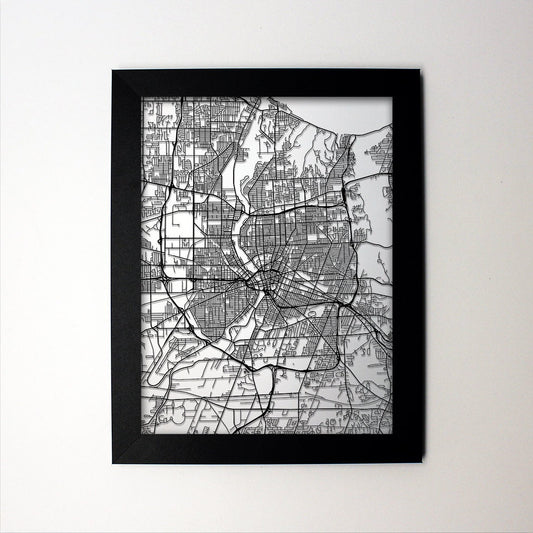 Rochester New York framed laser cut map - CarbonLight