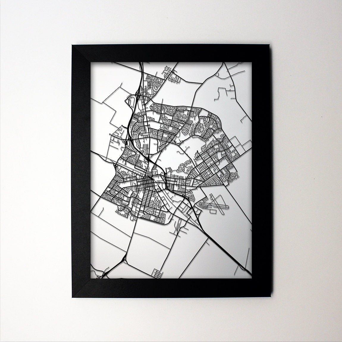 Salinas California framed laser cut map - CarbonLight