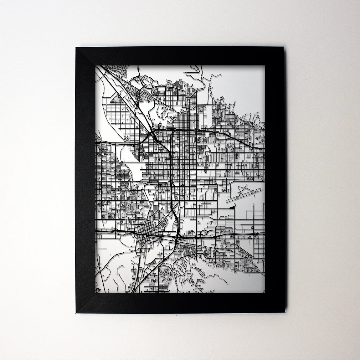 San Bernardino California framed laser cut map - CarbonLight