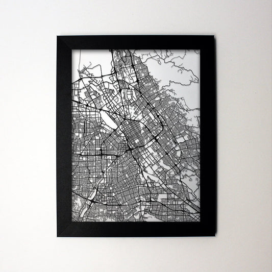 San Jose California framed laser cut map - CarbonLight
