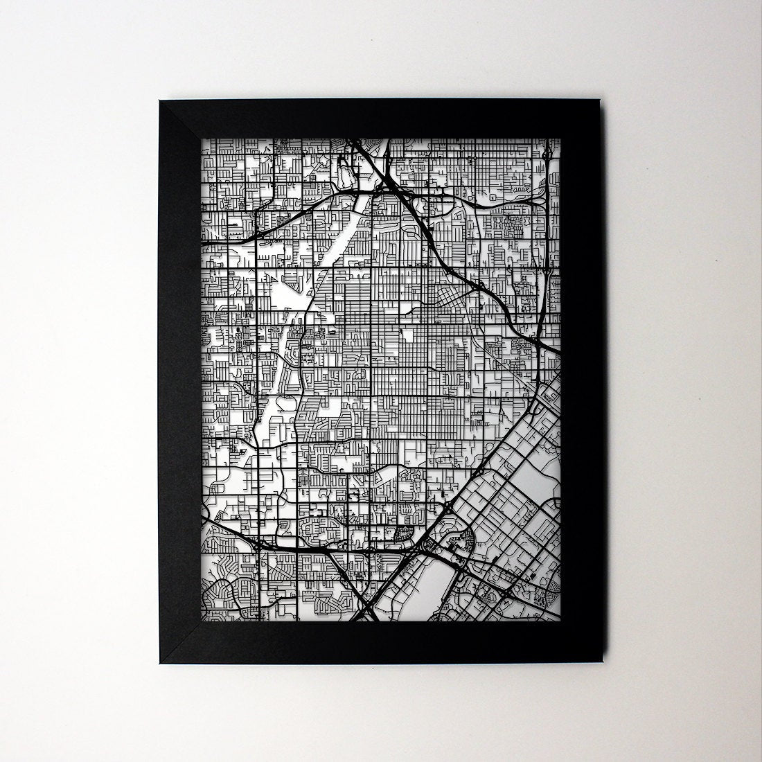 Santa Anna California framed laser cut map - CarbonLight