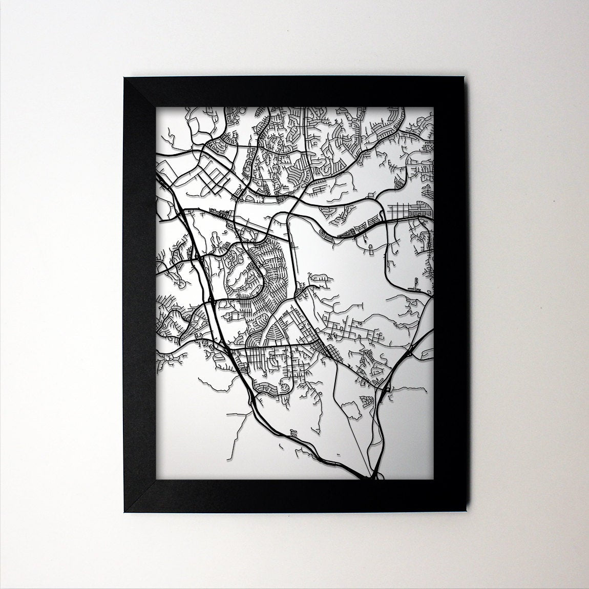 Santa Clarita California framed laser cut map - CarbonLight
