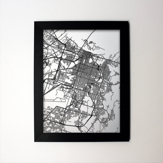 Savannah Georgia framed laser cut map - CarbonLight