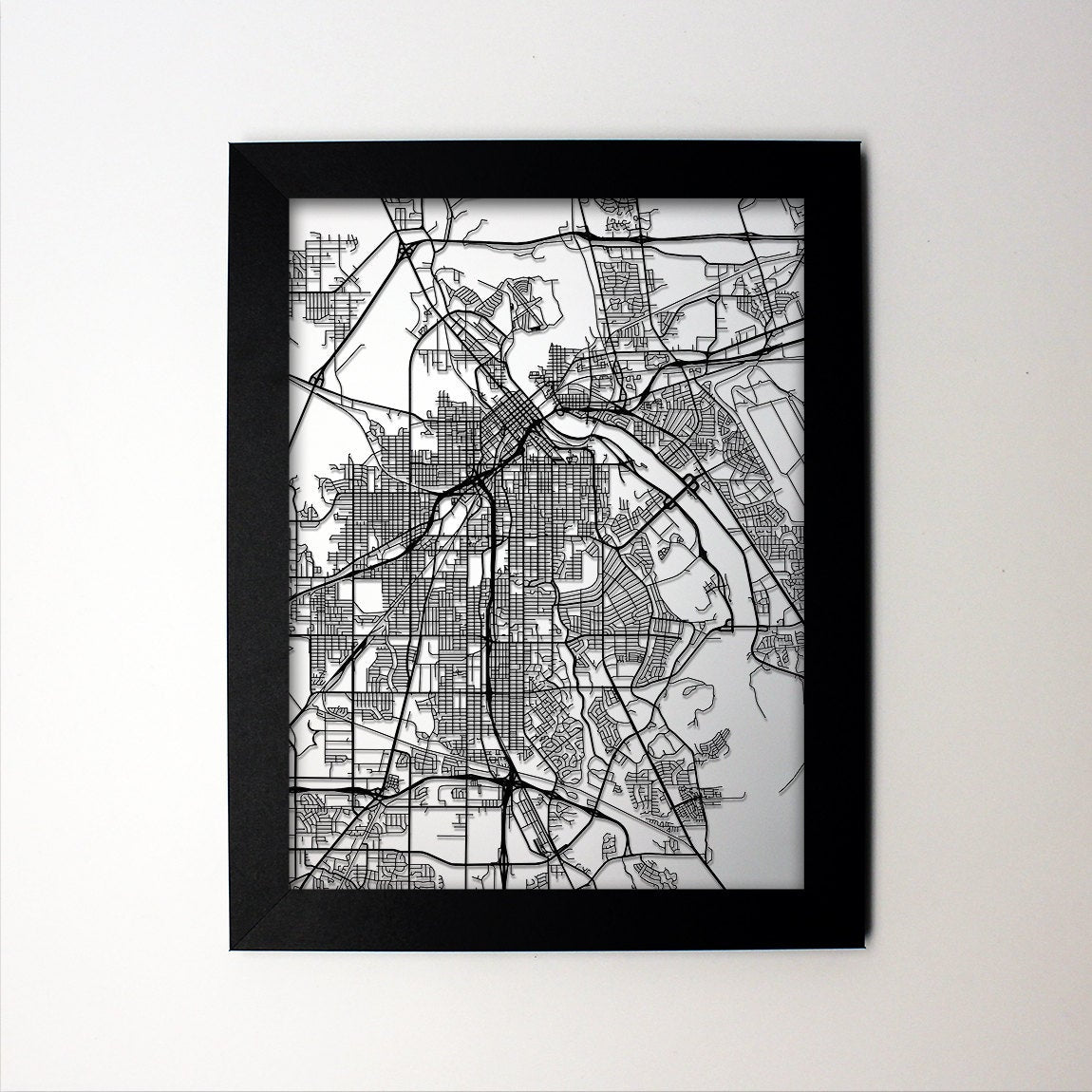 Shreveport Louisiana framed laser cut map - CarbonLight