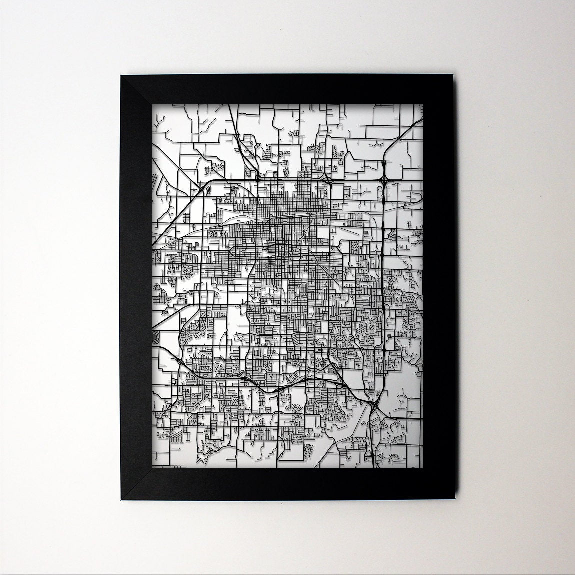 Springfield Missouri framed laser cut map - CarbonLight