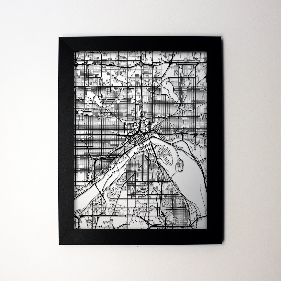 St Paul Minnesota framed laser cut map - CarbonLight