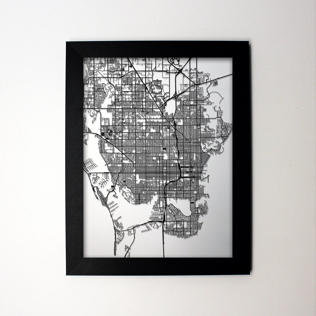 St Petersburg Florida framed laser cut map - CarbonLight
