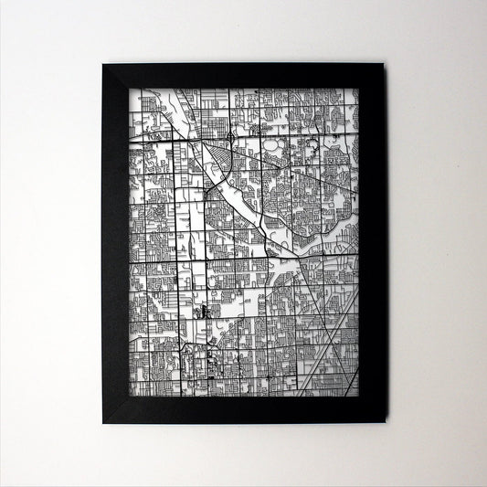 Sterling Heights Michigan framed laser cut map - CarbonLight