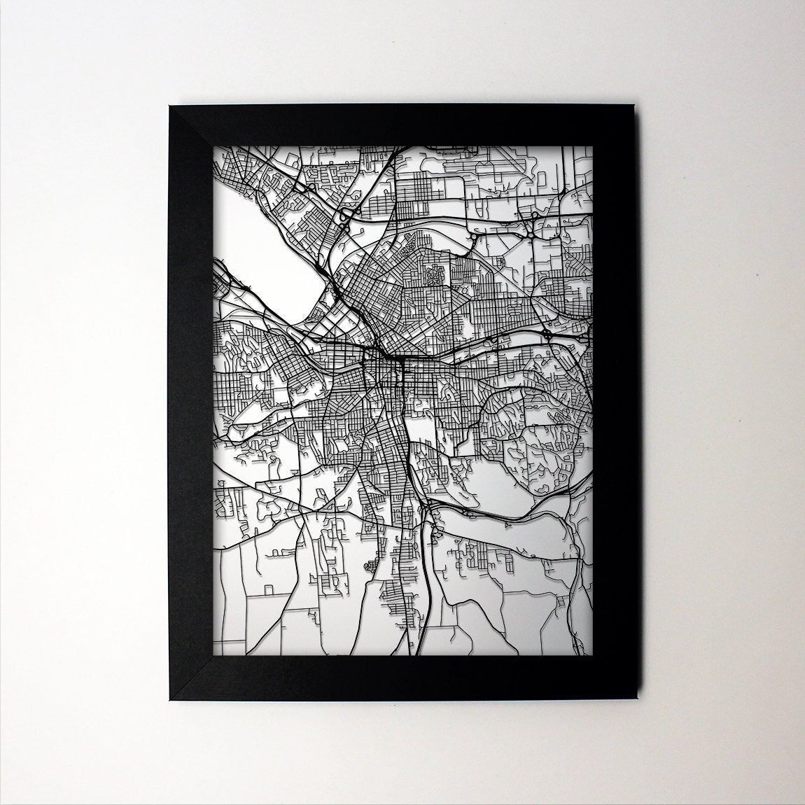 Syracuse New York framed laser cut map - CarbonLight