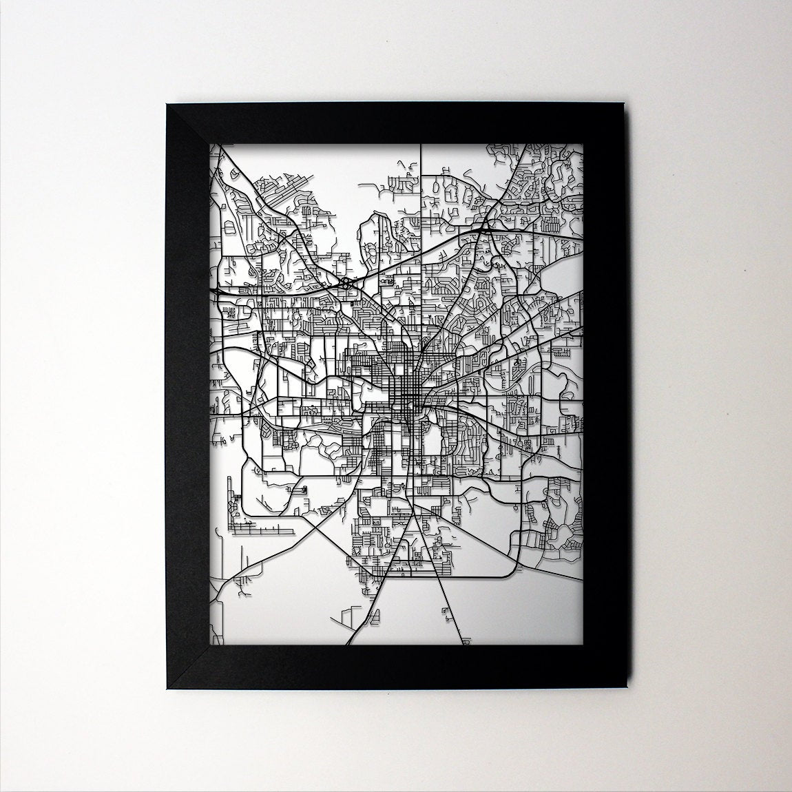 Tallahassee Florida framed laser cut map - CarbonLight