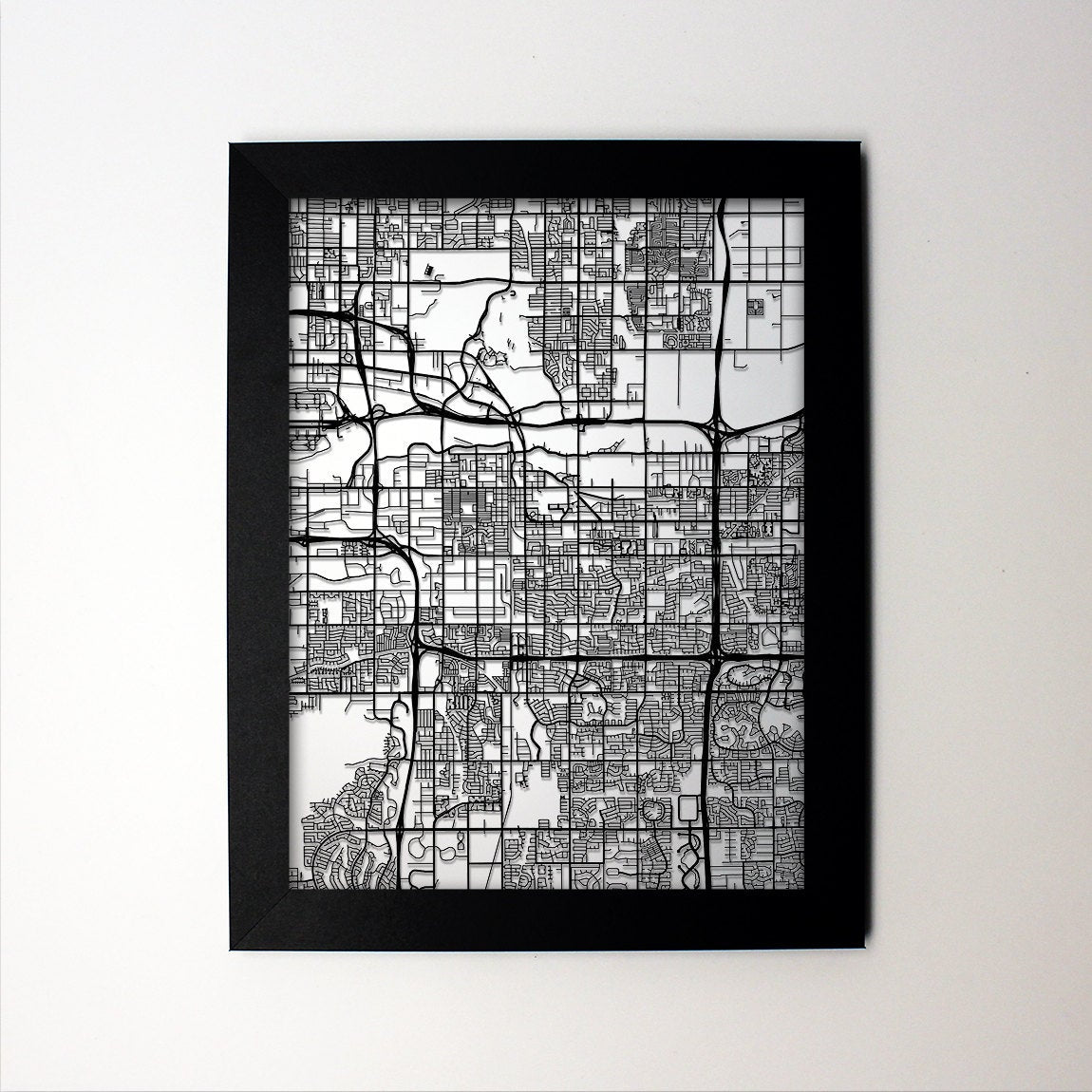 Tempe Arizona framed laser cut map - CarbonLight