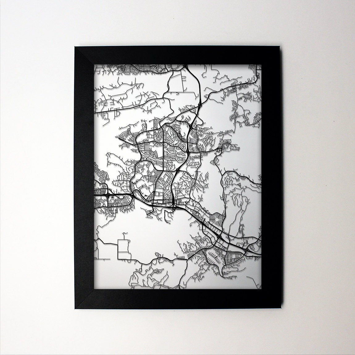 Thousand Oaks California framed laser cut map - CarbonLight