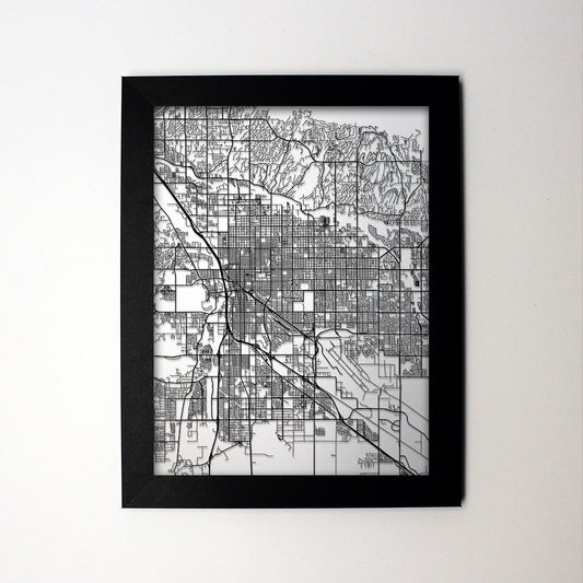 Tucson Arizona framed laser cut map - CarbonLight