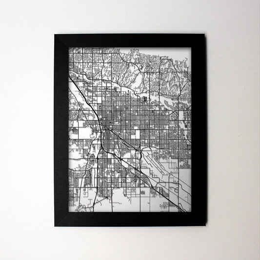 Tucson Arizona framed laser cut map - CarbonLight
