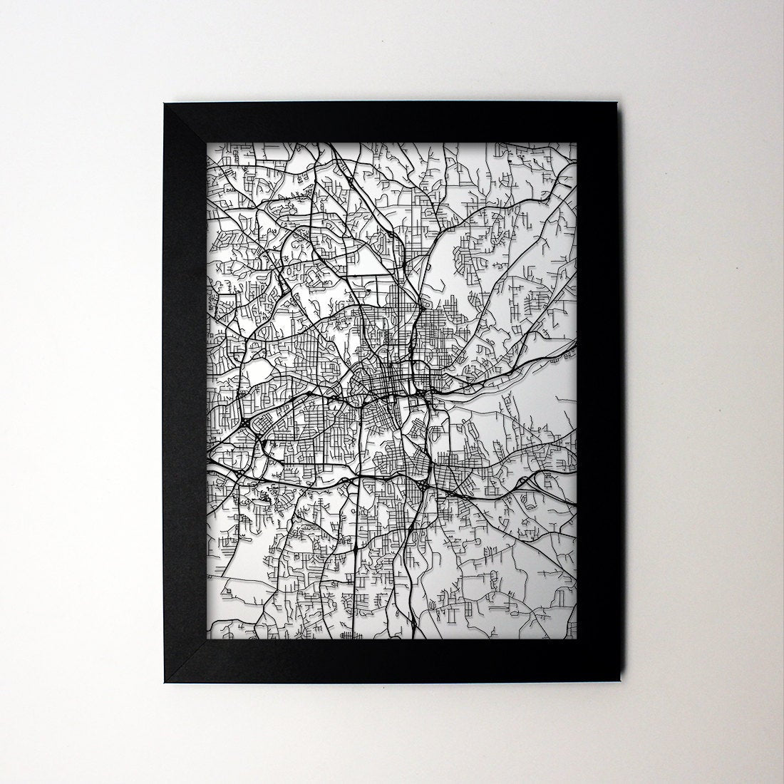 Winston Salem North Carolina framed laser cut map - CarbonLight