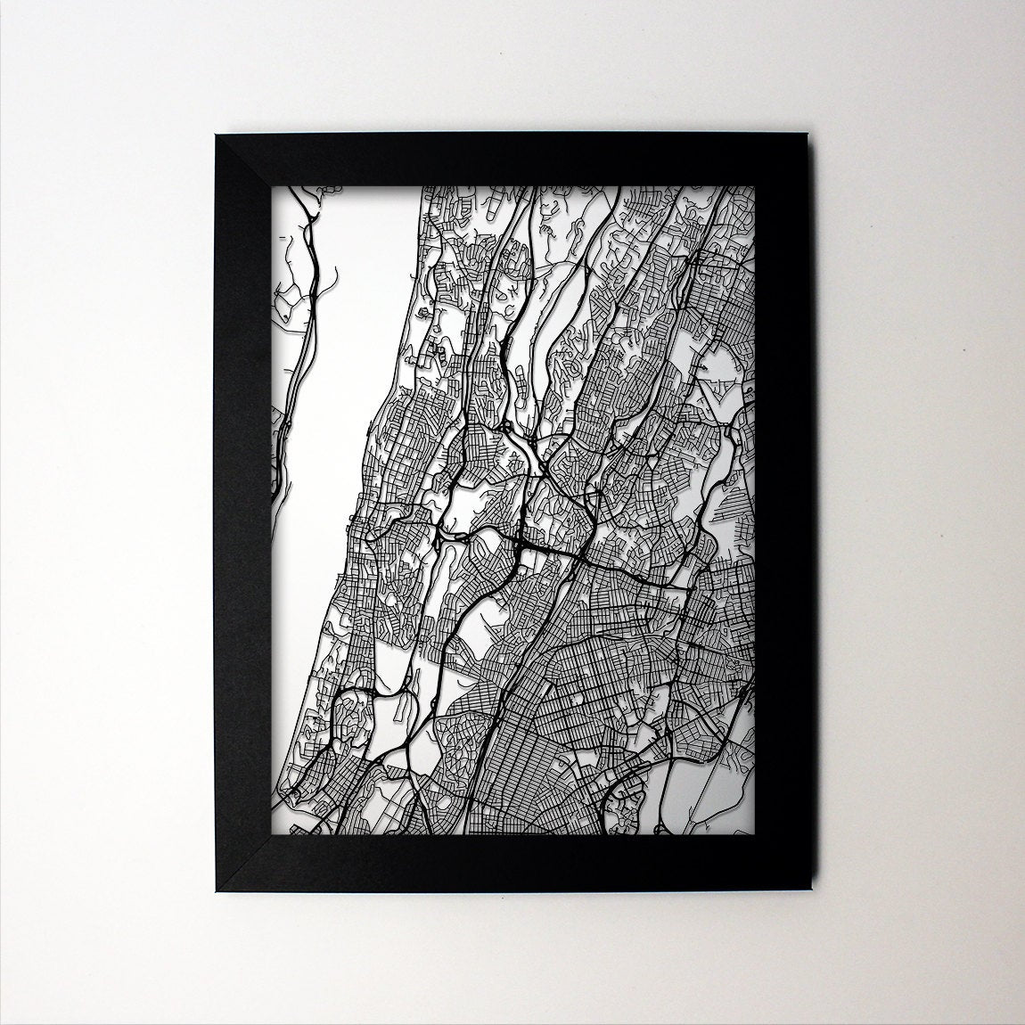 Yonkers New York framed laser cut map - CarbonLight