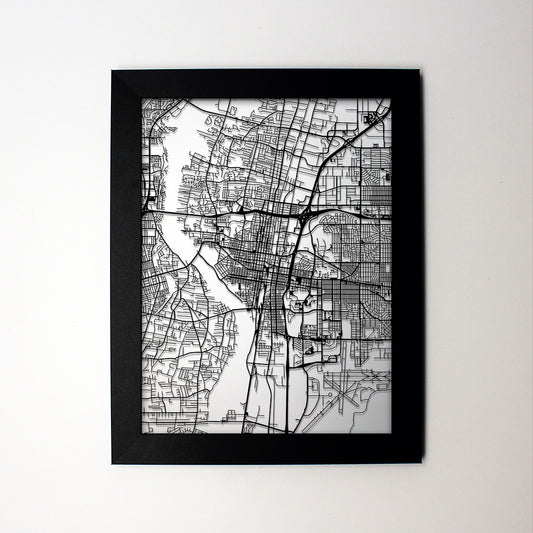 Albuquerque NM laser cut wall map - CarbonLight