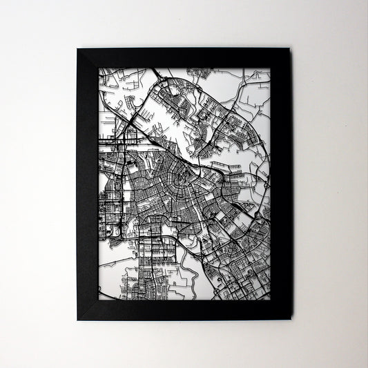 Amsterdam Netherlands laser cut wall map - CarbonLight