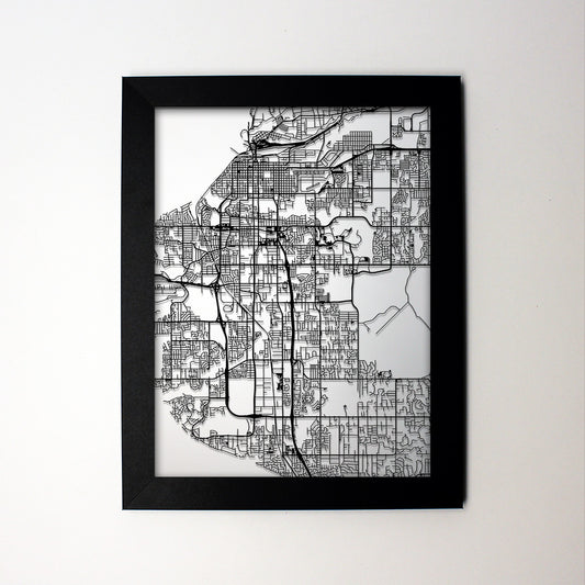 Anchorage AK laser cut wall map - CarbonLight