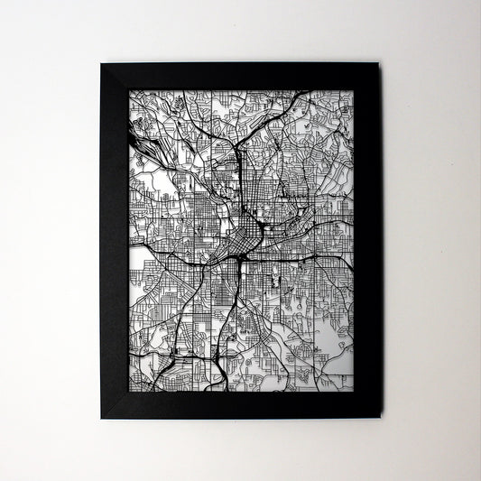 Atlanta GA laser cut wall map - CarbonLight