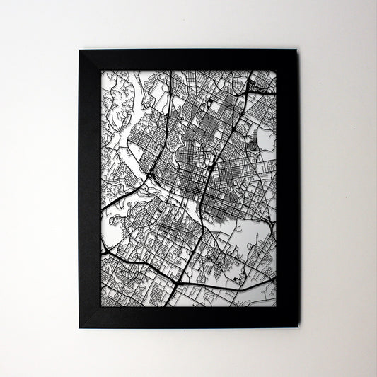 Austin TX laser cut wall map - CarbonLight