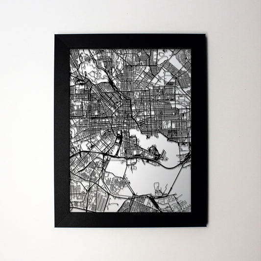 Baltimore MD laser cut wall map - CarbonLight
