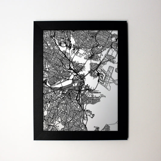 Boston MA laser cut wall map - CarbonLight