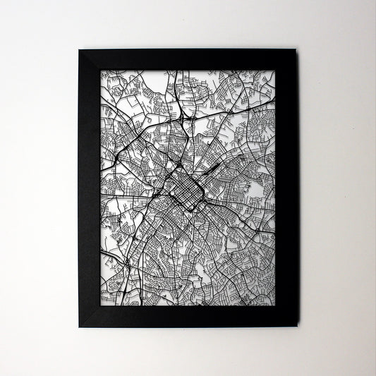 Charlotte NC laser cut wall map - CarbonLight