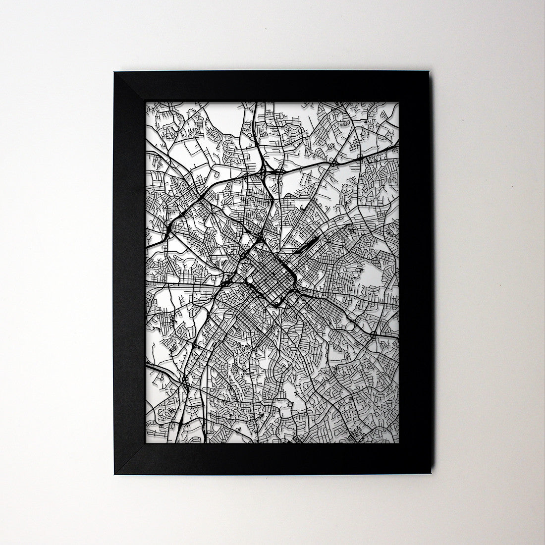 Charlotte NC laser cut wall map - CarbonLight