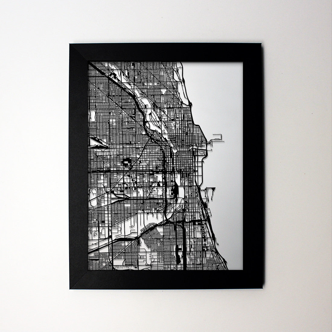Chicago IL laser cut wall map - CarbonLight