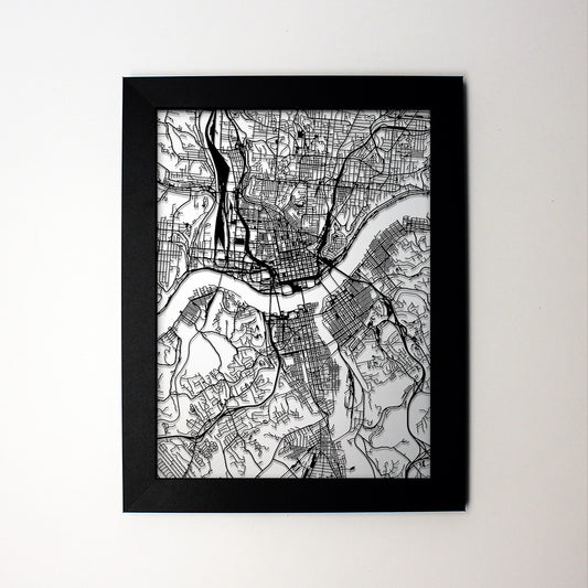 Cincinnati OH laser cut wall map - CarbonLight