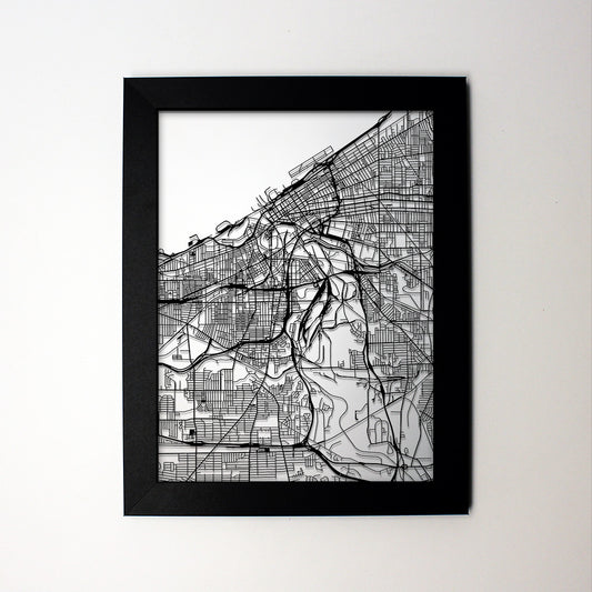 Cleveland OH laser cut wall map - CarbonLight