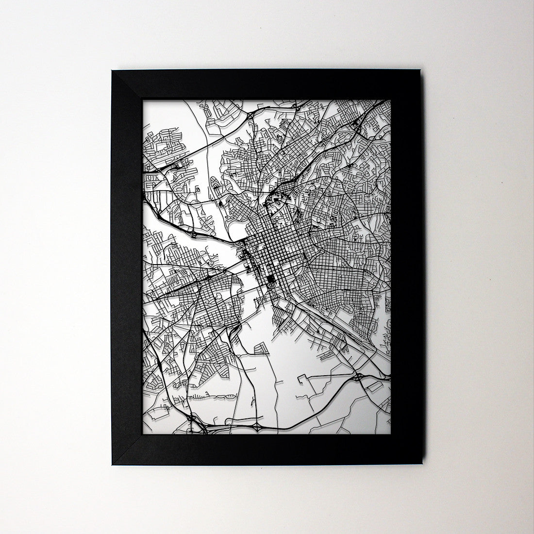 Columbia SC laser cut wall map - CarbonLight