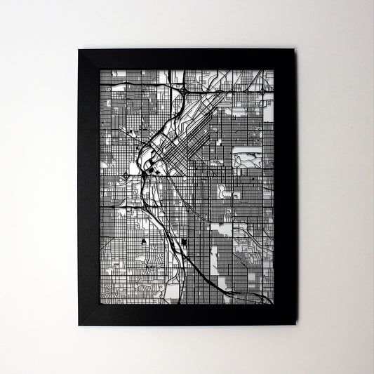 Denver CO laser cut wall map - CarbonLight