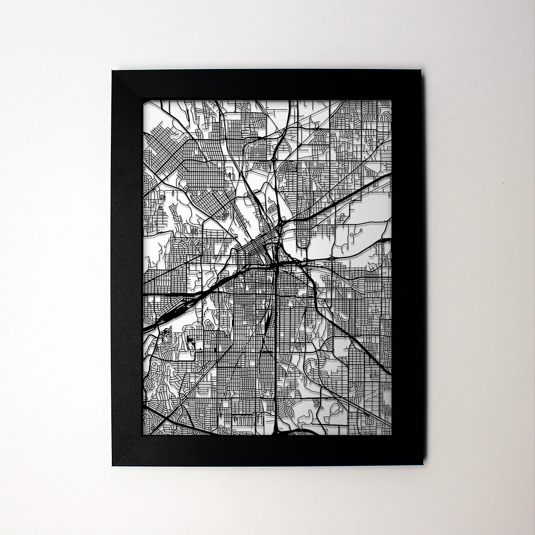 Fort Worth TX laser cut wall map - CarbonLight
