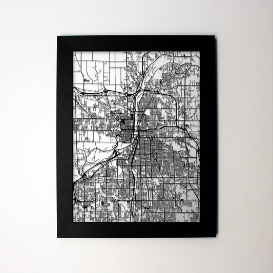 Grand Rapids MI laser cut wall map - CarbonLight