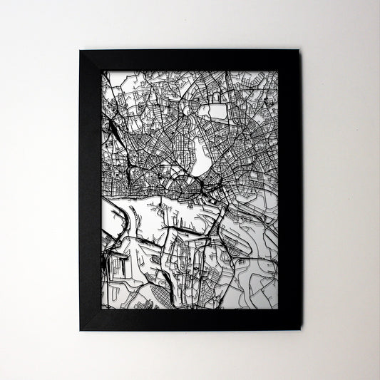 Hamburg Germany laser cut wall map - CarbonLight