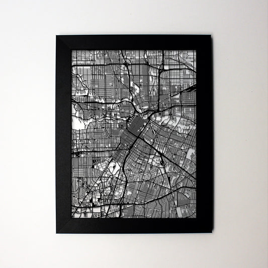 Houston TX laser cut wall map - CarbonLight